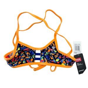 TYR DuraFast Costa Mesa Pacific Tieback Top Swim Top Orange Purple XS 0/2